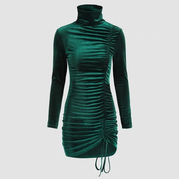 cider green velvet dress DARK GREEN CRUSHED VELVET DRESS main image 0